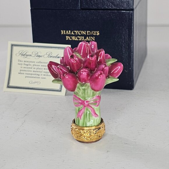 Halcyon Days Porcelain Tulip Flower Bouquet Desk Seal Miniature Figurine 1991 RA - Picture 6 of 12